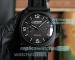 Copy Panerai Luminor BiTempo Men 44mm Black Dial Black Rubber Strap Automatic Movement Watch